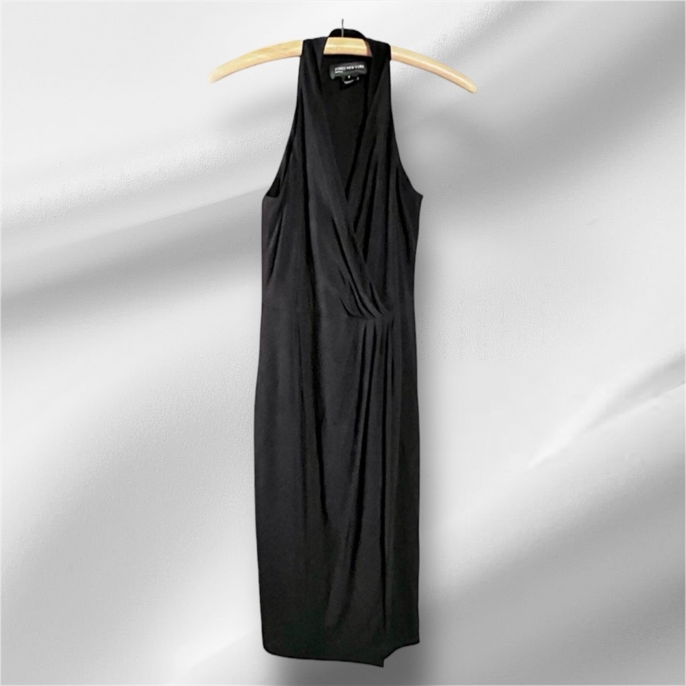 JONES NEW YORK Racer-Back Faux Wrap Black Dress LBD Size 8 Party Elegant Classy